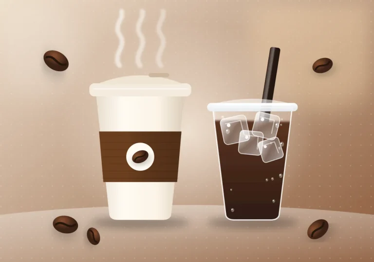 Illustration of a hot coffee cup and an iced cold brew
