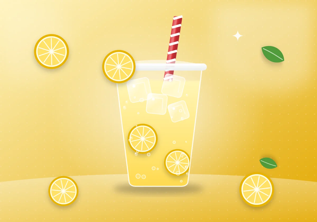 Illustration of an iced lemonade with lemon slices