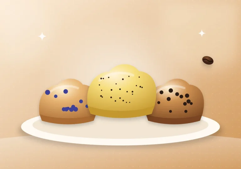 Illustration of three muffin tops on a plate