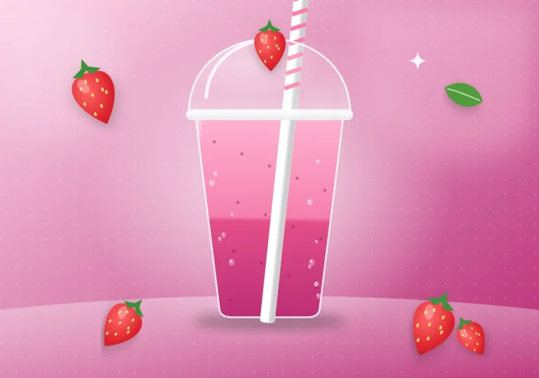 Illustration of a strawberry smoothie in a dome lid cup