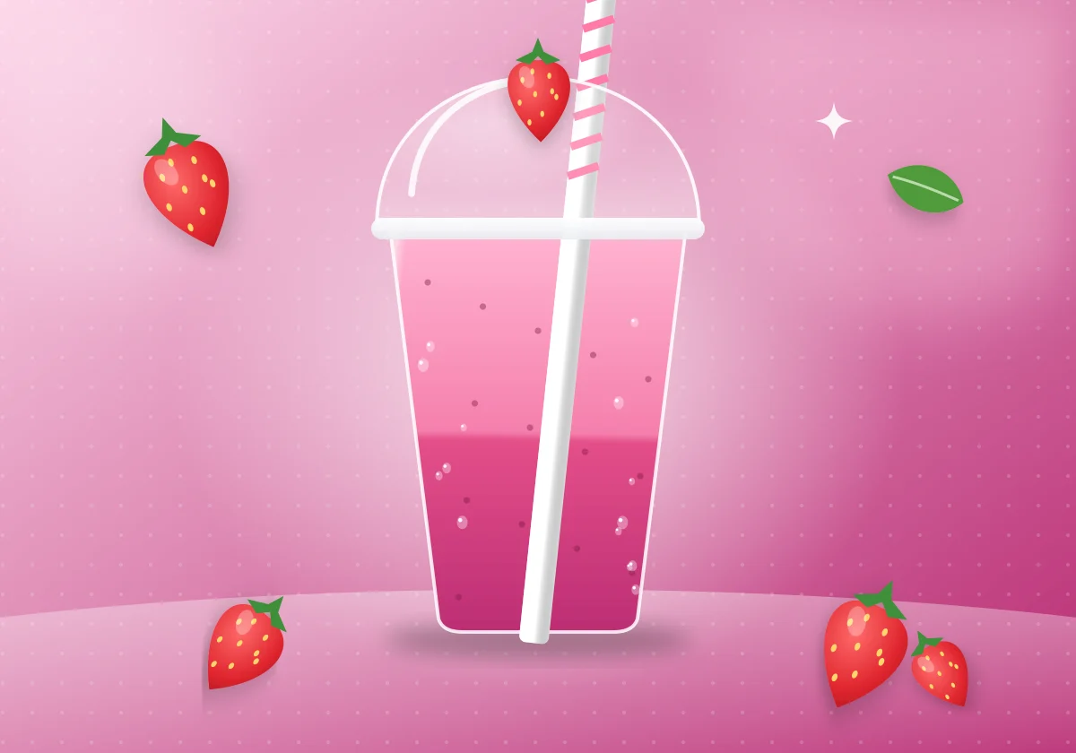 Illustration of a strawberry smoothie in a dome lid cup